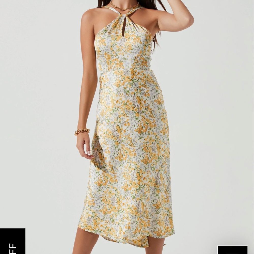 Astr The Label Floral Halter Midi Dress in Yellow and White